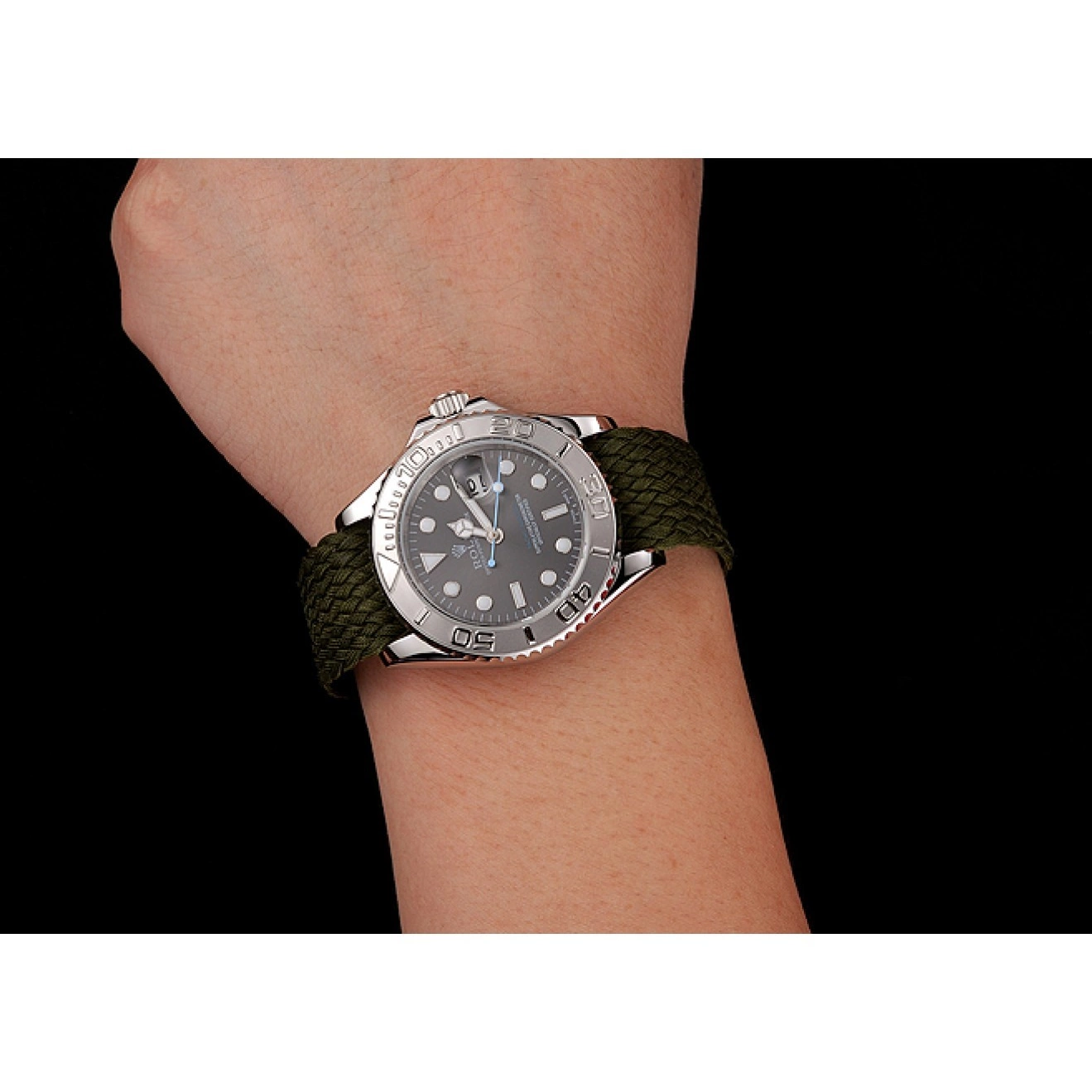 Aaa fake watches Green Master Rolex Bracelet 1453869 Fabric Yacht Dial Green 0712